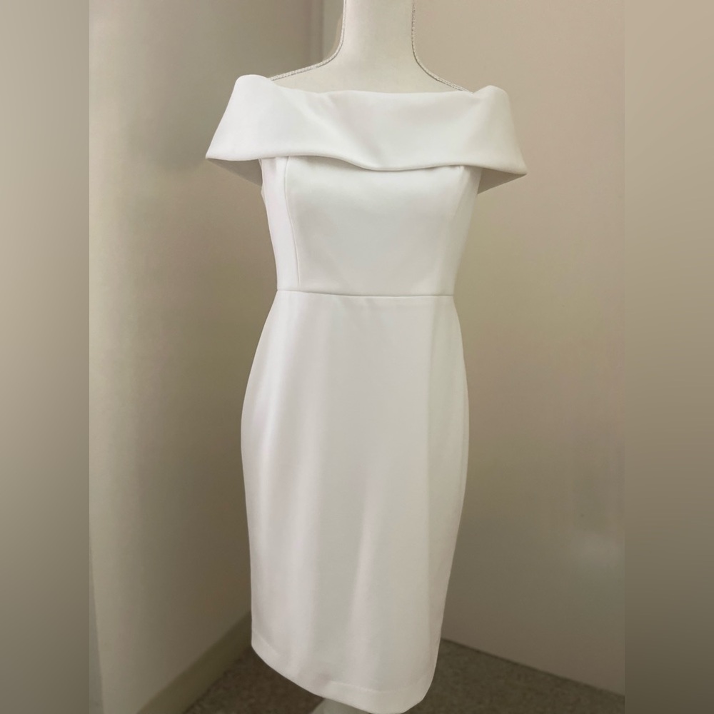 Calvin Klein Cream Sheath Dress Off-Shoulder Sleeveless